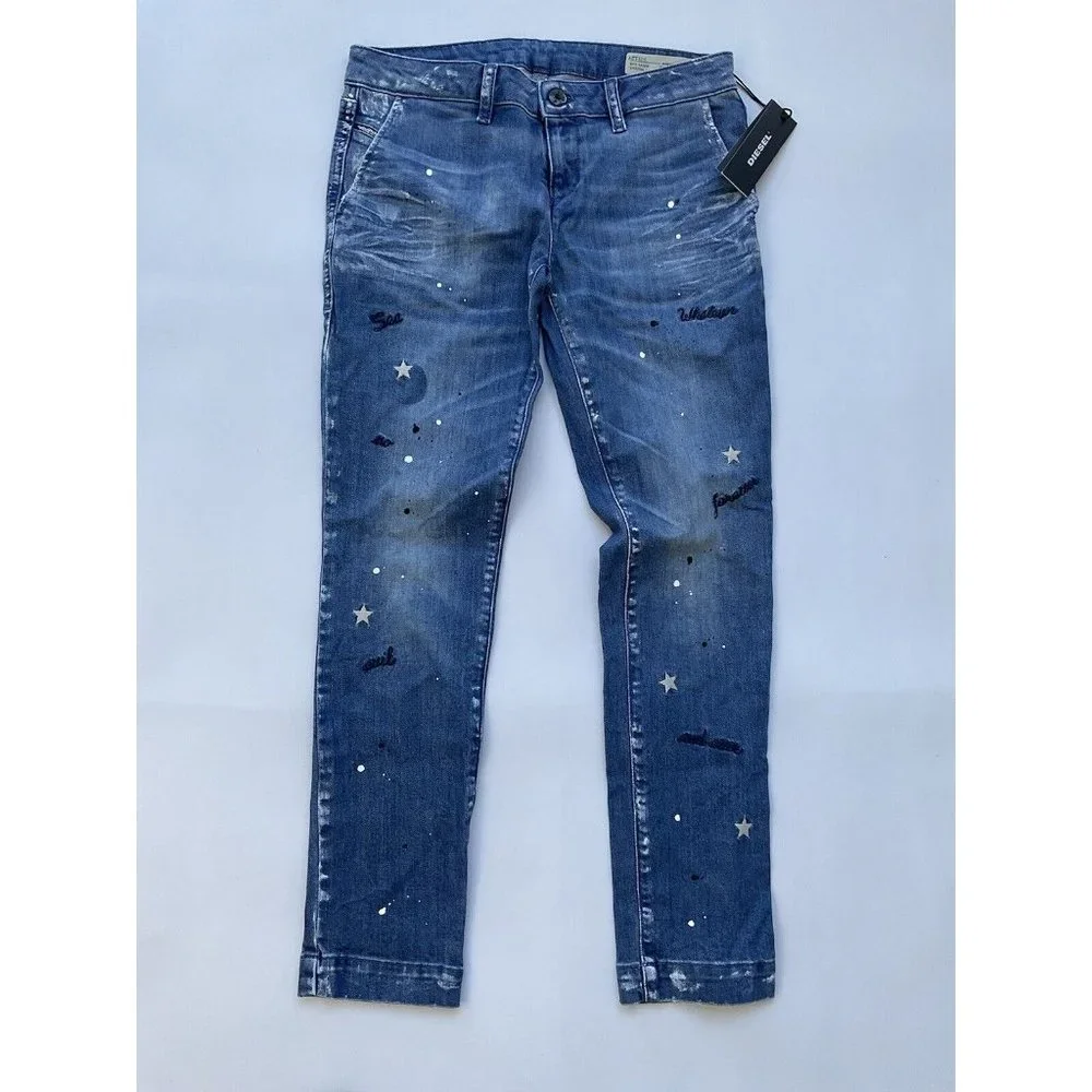 $120 Diesel Girls Pugge-J SP1 Super Slim Skinny Jeans Blue Size 12Y